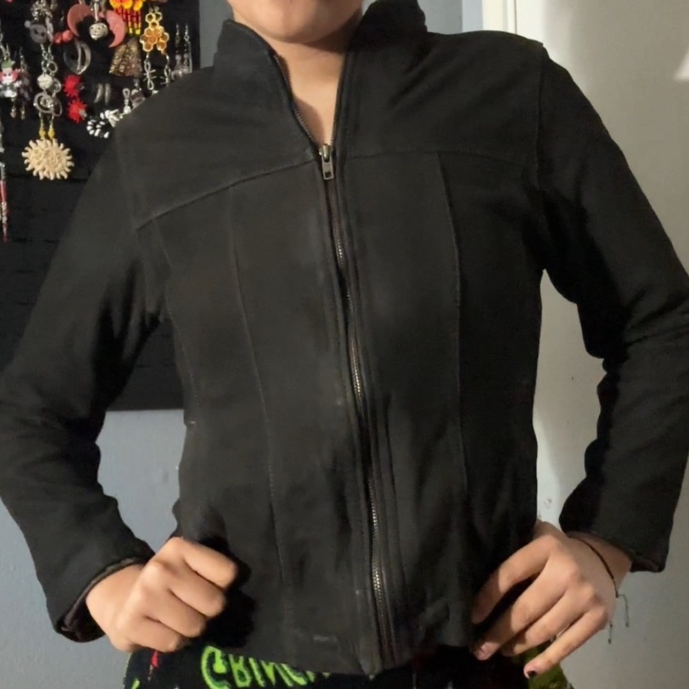 Suede dark brown leather jacket